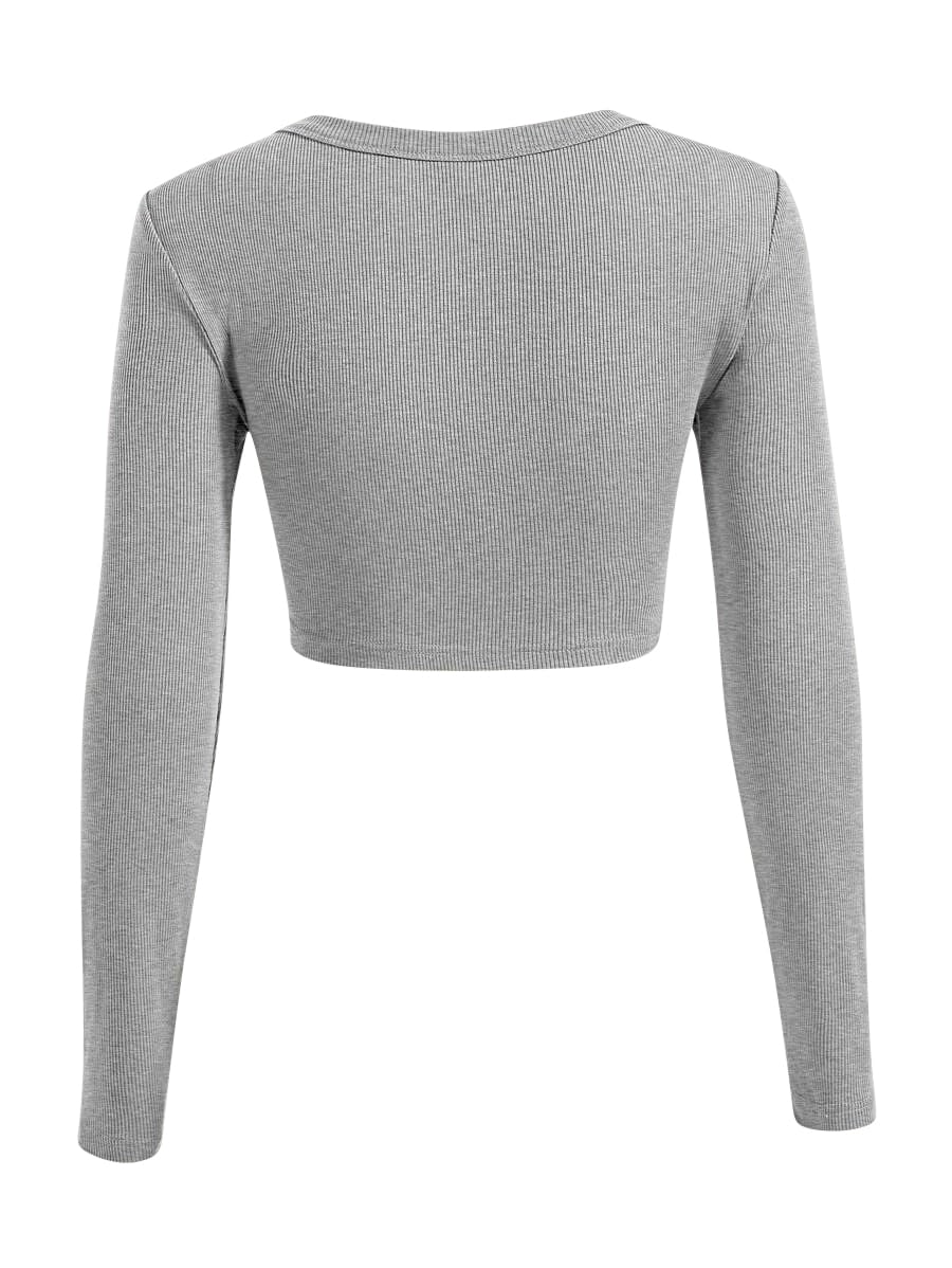 Sweet Hearts Long Sleeve Crop Tops for Women- Ribbed Cute Cropped Top Square Neck Casual Basic Shirt Made in USA