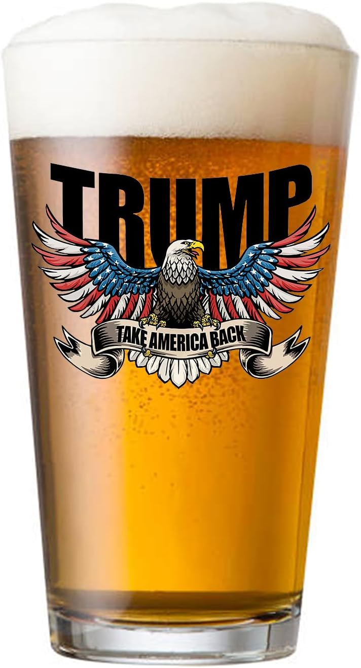 Donald Trump Merchandise Pint Glasses – 16Oz Take America Back– Made In USA - President Trump Printed Beer Glass (NOT sticker)
