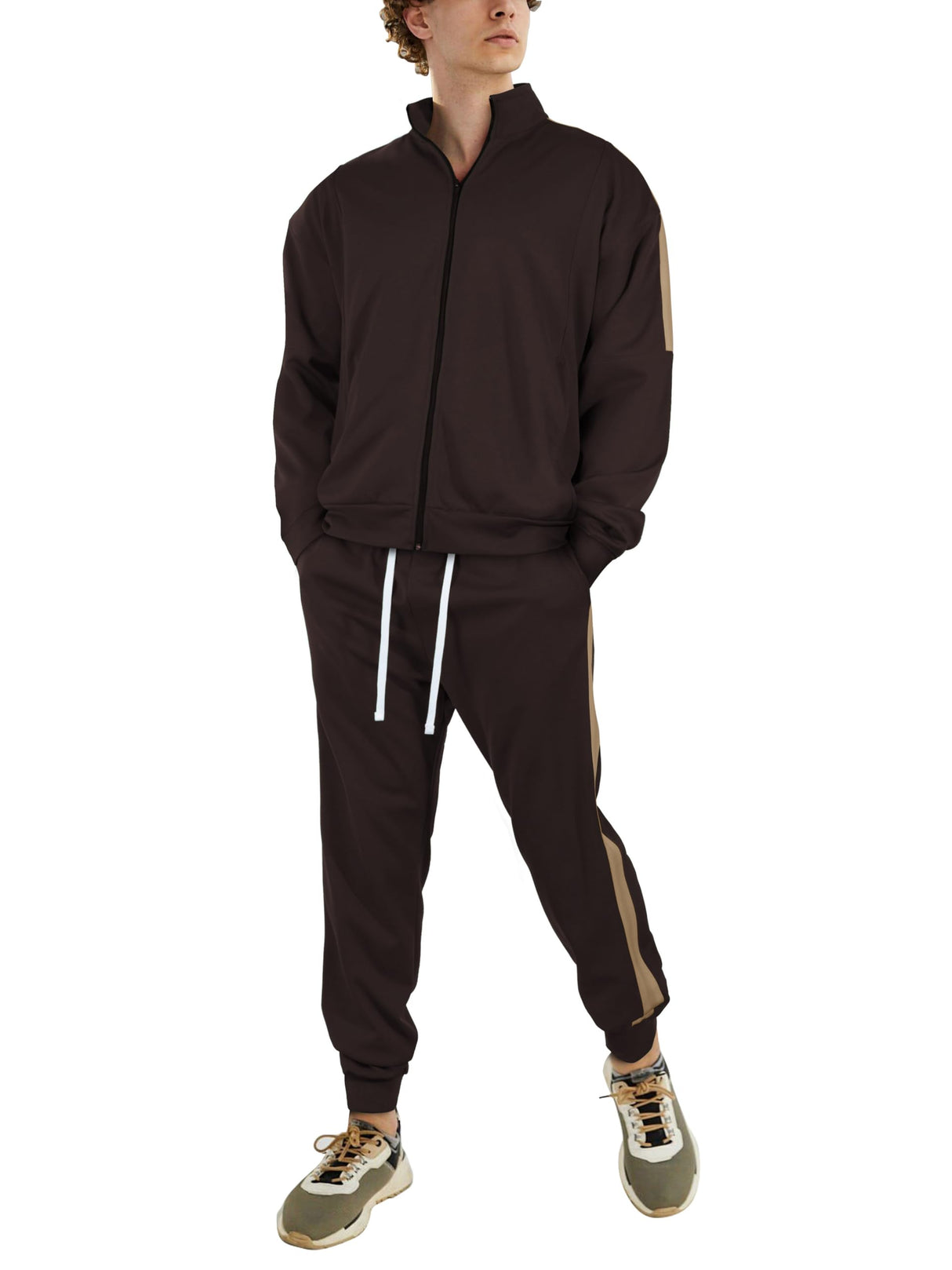 Hat and Beyond Mens Made in USA Premium Track Jacket & Pants Striped Sweatsuit Athletic Casual Essentials Gym