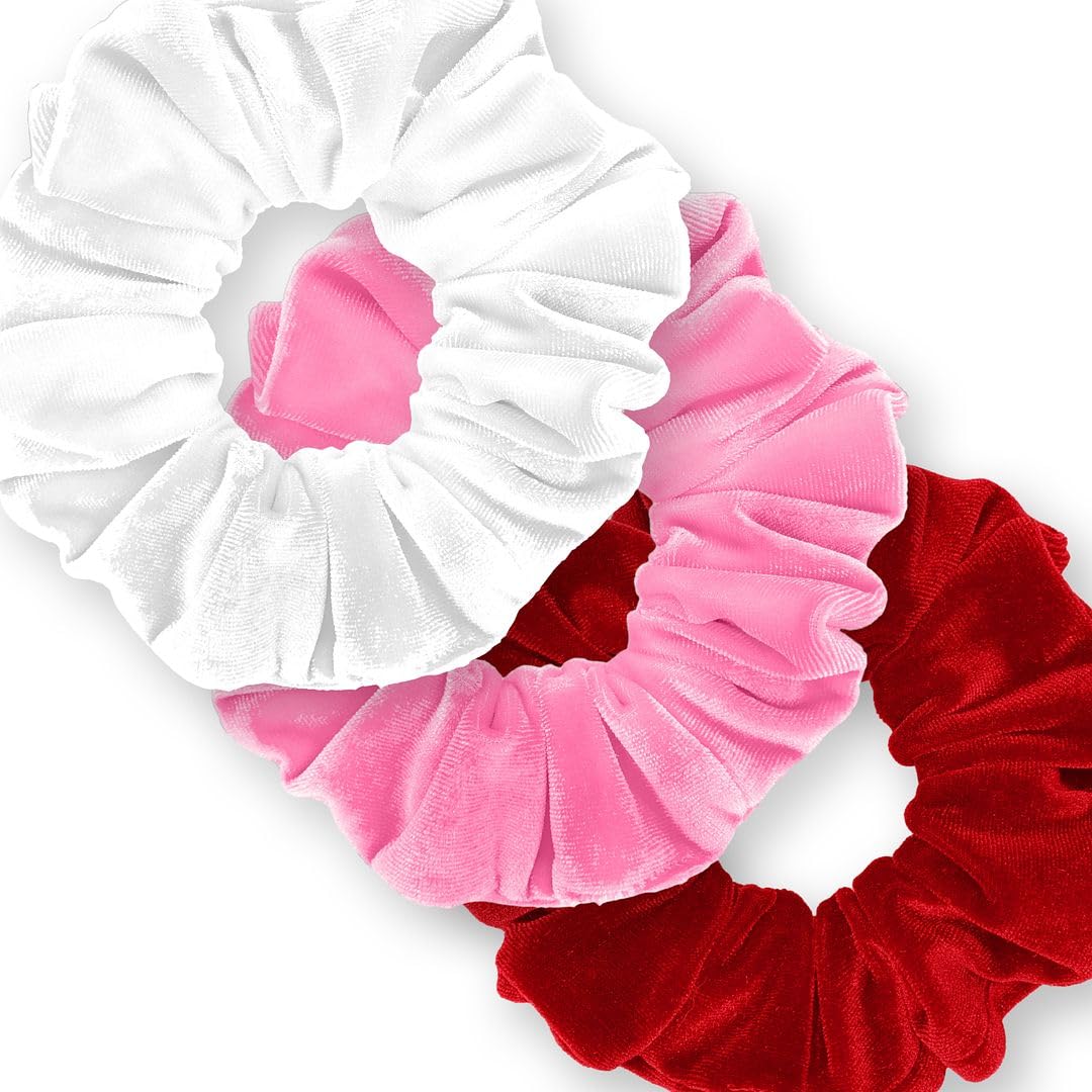 Velvet Scrunchies 3-Pack Gift Set Premium Plush Ponytail Holder Made in the USA Burgundy Forest Black
