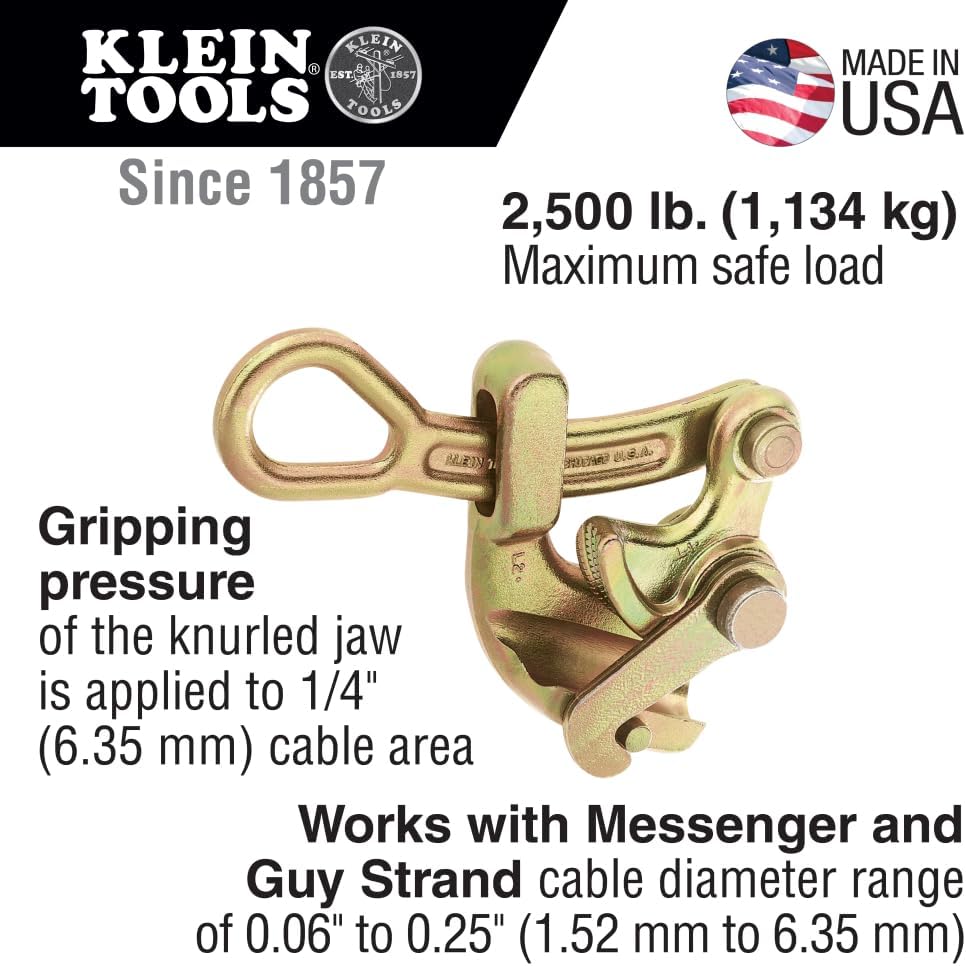 Klein Tools 1604-10 Grip, Made in USA, Haven's Grip Wire Pulling Tool for Wire Rope to 0.25-Inch, Maximum Load 2500-Pound