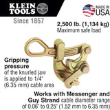 Klein Tools 1604-10 Grip, Made in USA, Haven's Grip Wire Pulling Tool for Wire Rope to 0.25-Inch, Maximum Load 2500-Pound