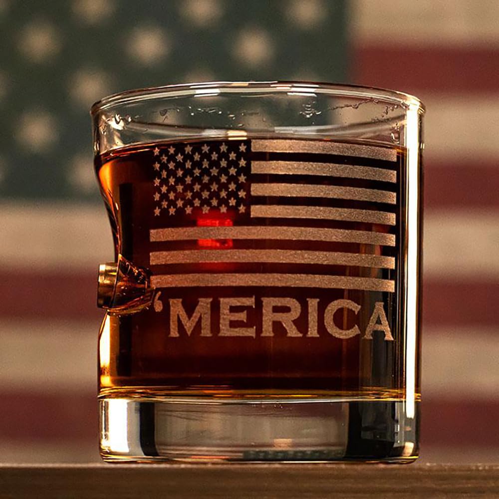 BenShot 'Merica Rocks Glass with Real 0.45ACP Bullet - 11oz | Made in the USA