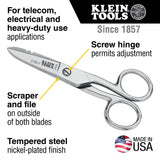 Klein Tools 2100-8 Scissors, Made in USA, Electrician Free Fall Snips, Stainless Steel Cut 19 and 23 AWG Electrical Communication Wire, Cable and Cordage