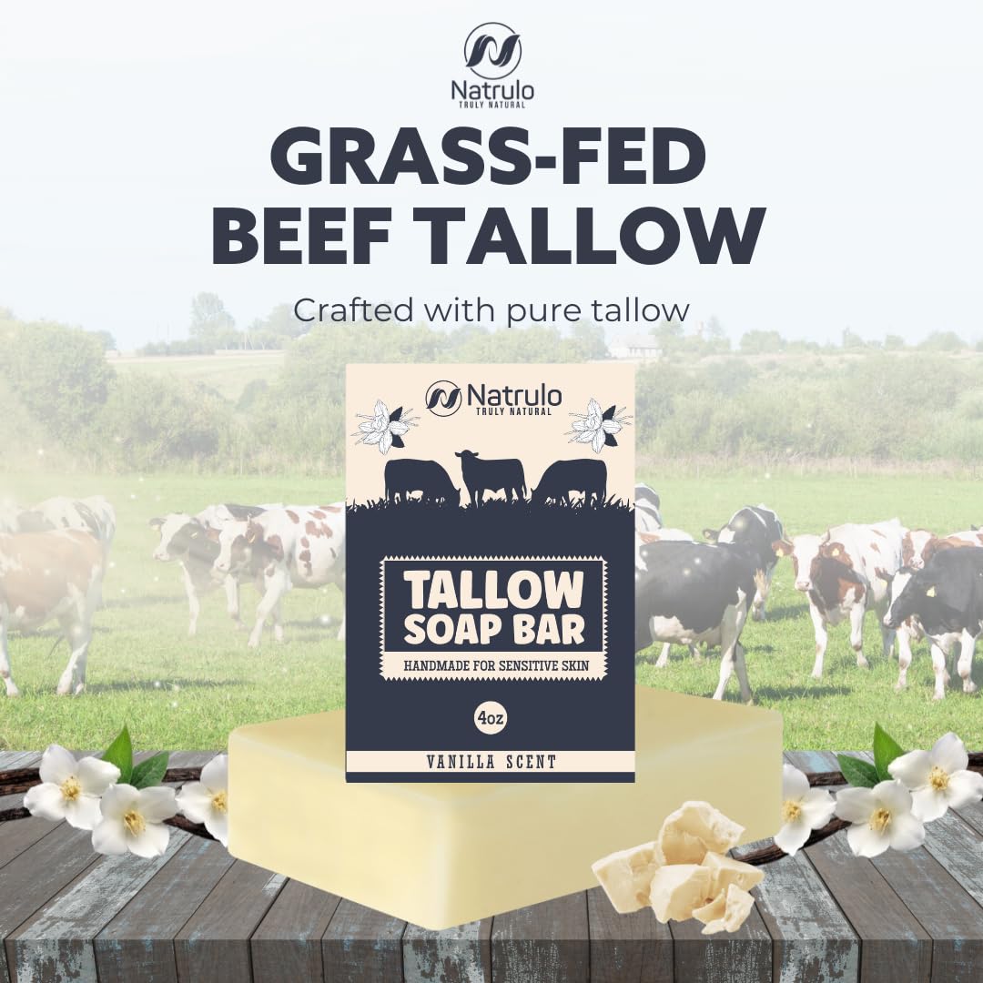 Beef Tallow Soap Bar – All Natural Grass Fed Tallow Soap Vanilla – Moisturizing Face & Body Wash Great for Eczema, Dry, Itchy, Sensitive Skin – Handcrafted Bath Soap for Adults, Kids, Made in USA