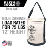 Klein Tools 5109 Canvas Bucket, Wide-Opening Straight-Wall Tool Bucket is Made of No. 6 Canvas with Black Molded Bottom, 75-Pound Load Rated