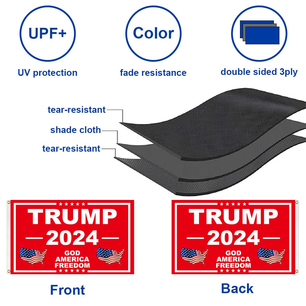 Trump 2024 Flags 3x5 Outdoor Made in USA-Double Sided 3 Ply Heavy Duty Take America Back with 4 Pcs Trump 2024 Sticker,Trump 2024 Flags Banner for Outside with 2 Brass Grommets(Red)