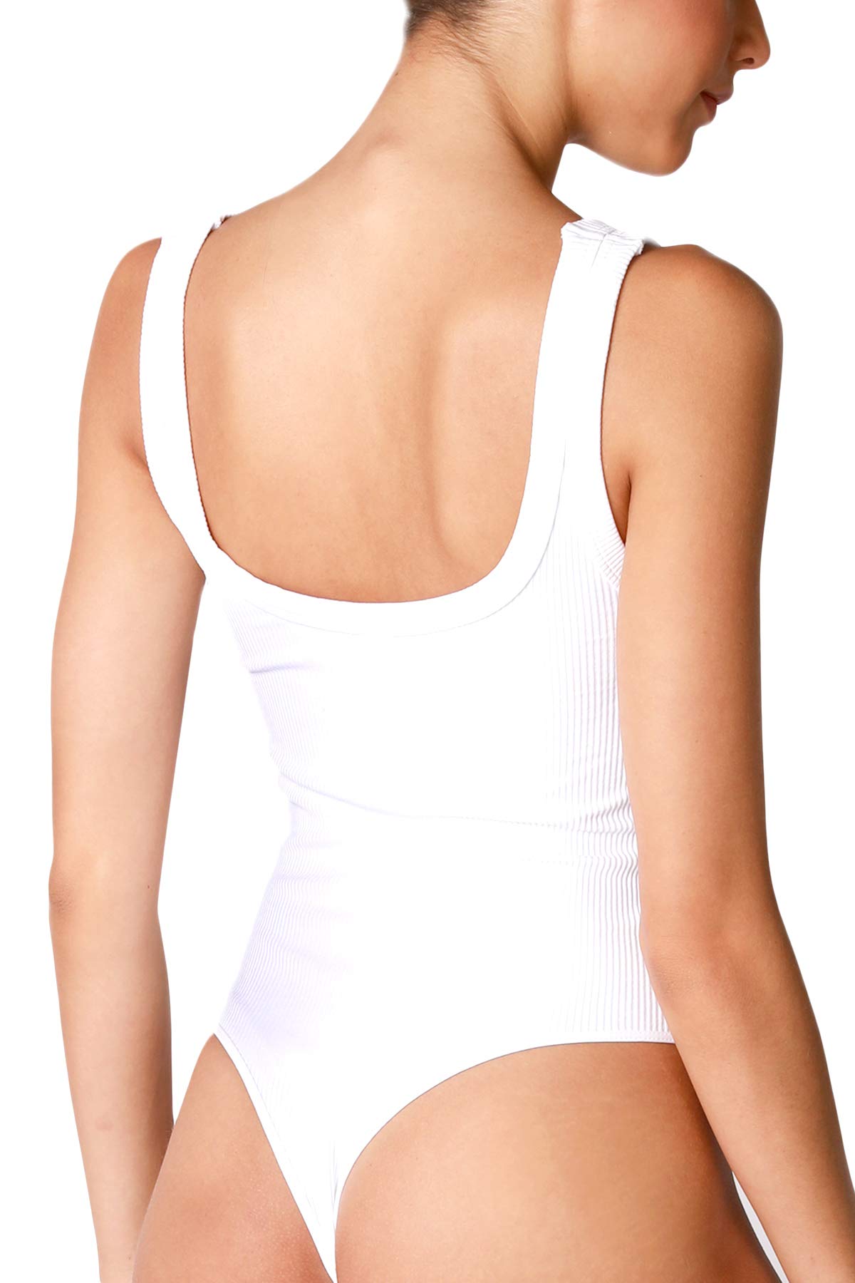 NIKIBIKI Women Seamless Ribbed Scoop Neck & Back Bodysuit, Made in U.S.A, One Size