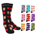 Custom Face Socks with Photo Novelty Crew Socks, Personalized Red Hearts Unisex Crew Sock Gifts for Men Women Made in USA