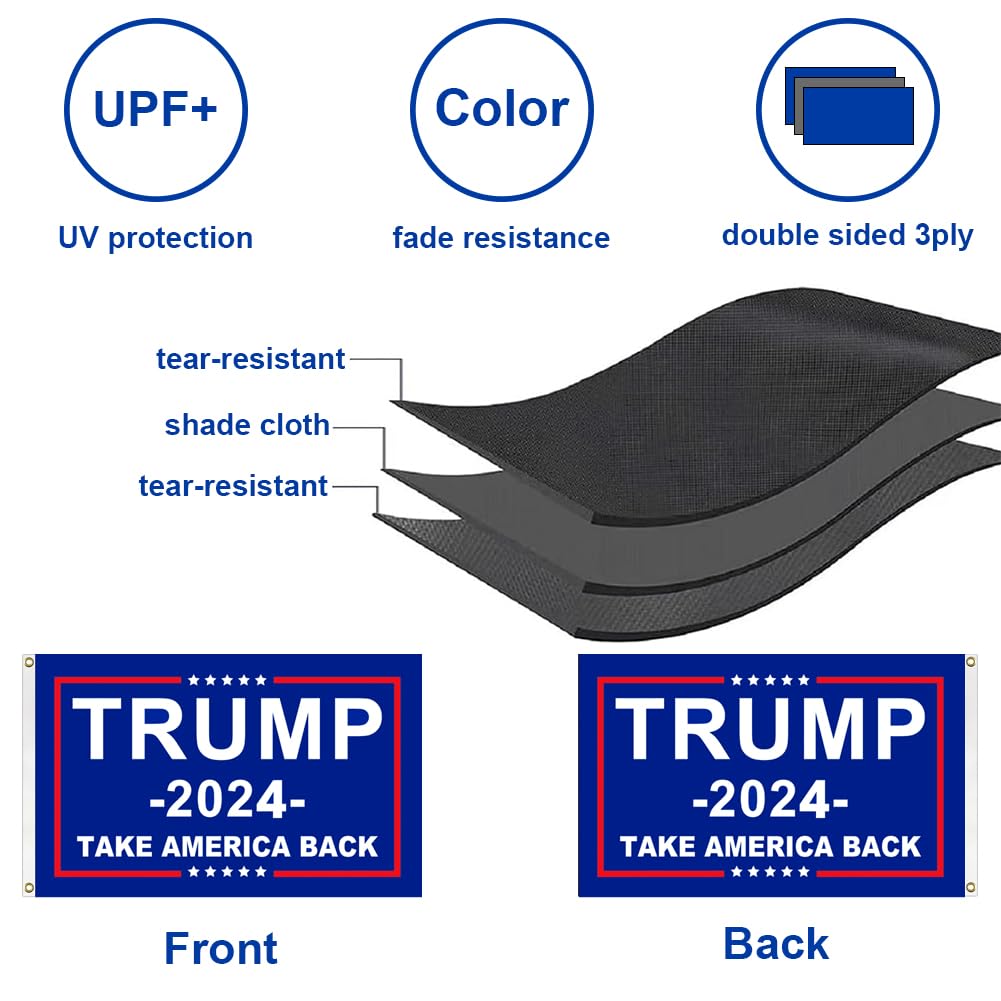 Trump 2024 Flags 3x5 Outdoor Made in USA-Double Sided 3 Ply Heavy Duty Take America Back with 4 Pcs Trump 2024 Sticker,Trump 2024 Flags Banner for Outside with 2 Brass Grommets(Red)
