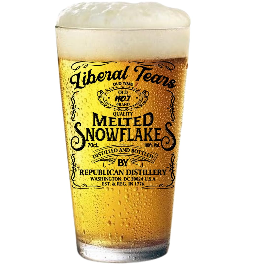 Liberal Tears Melted Snowflake Label Beer Glass | Republican Distillery Est. 1776 | Conservative Gifts For Men | Retirement Gifts for Old Men | Liberal Tears Pint Glass (16 oz)