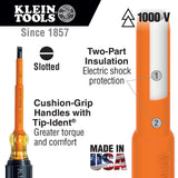 Klein Tools 33532-INS Electrical Insulated Screwdriver Set of 2, Made in USA, 4-Inch Phillips and Cabinet Set, Made in USA