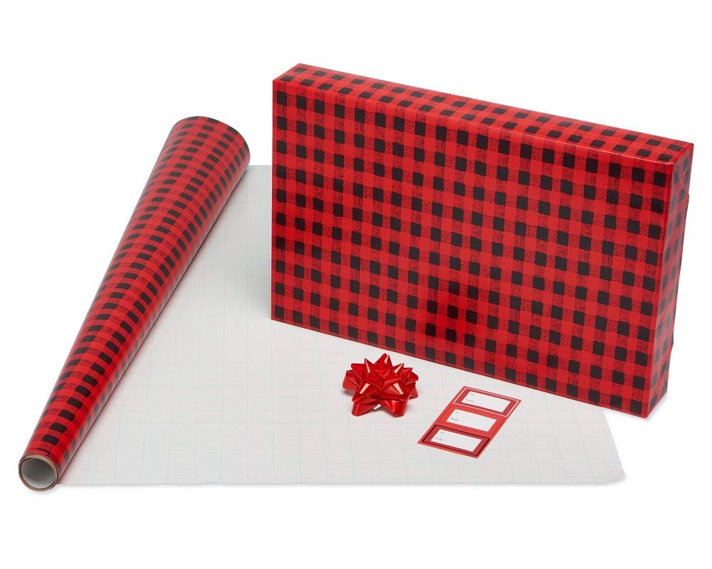 American Greetings 175 sq. ft. Reversible Wrapping Paper for Christmas and All Holidays, Red and Black Plaid (1 Jumbo Roll 30 in. x 70 ft.)