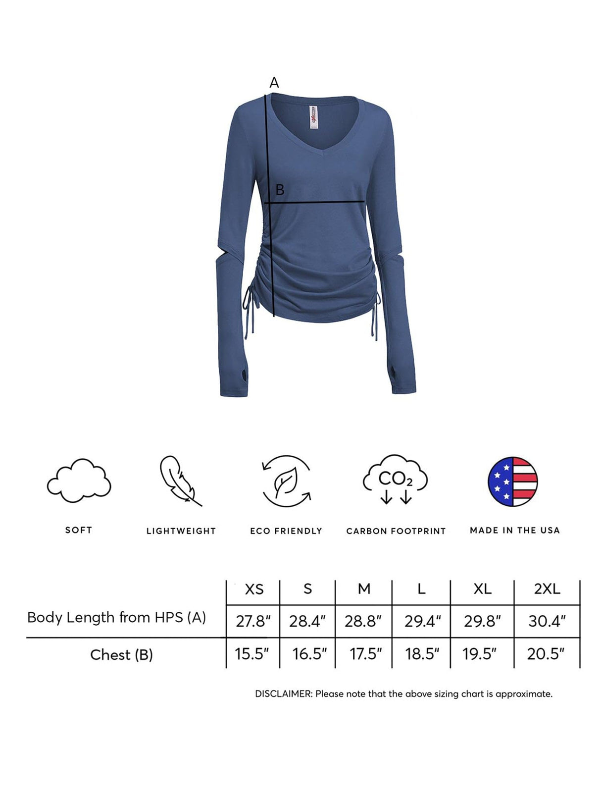 Expert Brand USA-Made Women's MoCA Cotton Blend Long Sleeve V-Neck Shirt