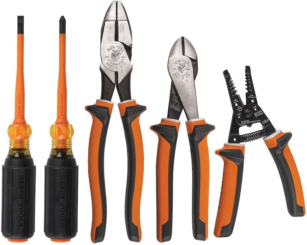 Klein Tools 94130 1000V Insulated Screwdriver Tool Set with #2 Phillips and 1/4-Inch Cabinet Slim Tips, 2 Insulated Pliers and Wire Stripper