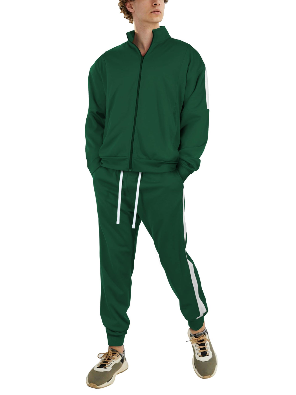 Hat and Beyond Mens Made in USA Premium Track Jacket & Pants Striped Sweatsuit Athletic Casual Essentials Gym