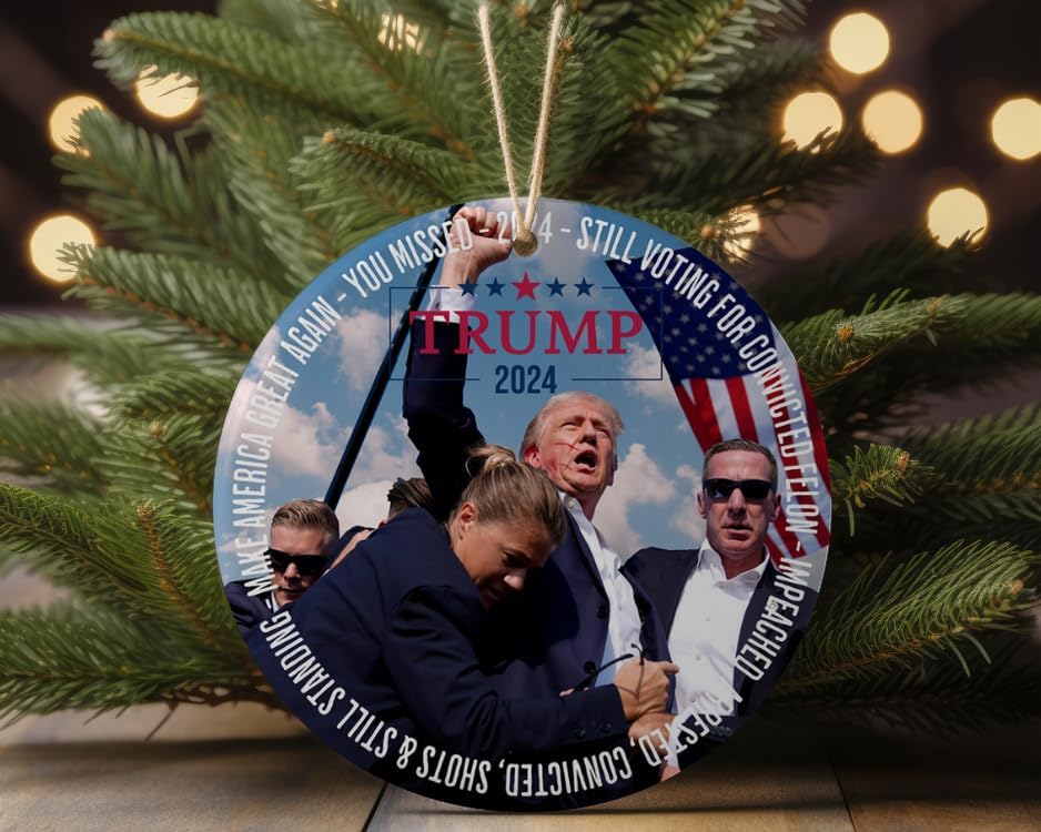 Trump Christmas Ornament 2024, Christmas Tree Decor, Political Trends, Ceramic Ornament, Gift for her and Him, Made in USA.