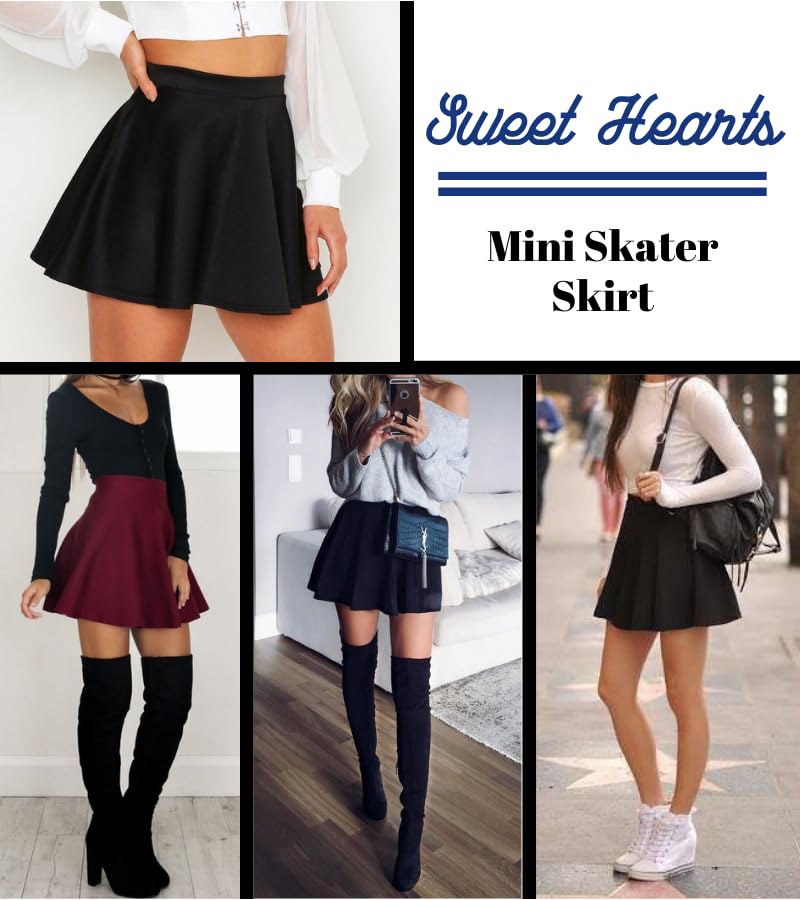 Sweet Hearts Skater Skirts for Women- Basic Casual Versatile Stretchy Mini Tennis Skirt Made in USA