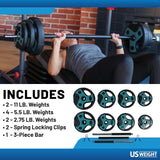 US Weight Barbell Weight Set for Home Gym with 55” padded Bar - Adjustable Weights for Exercise, Lifting, and to Build Muscle
