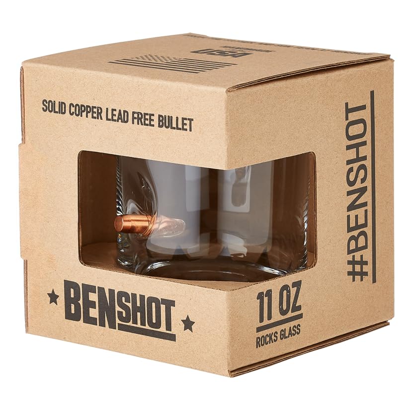 BenShot 'Merica Rocks Glass with Real 0.45ACP Bullet - 11oz | Made in the USA