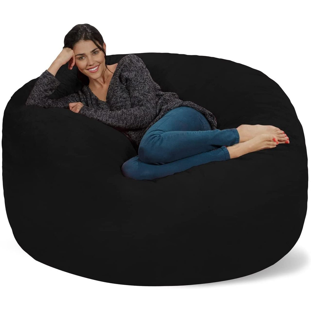 Chill Sack Bean Bag Chair: Giant 5' Memory Foam Furniture Bean Bag - Big Sofa with Soft Micro Fiber Cover - Black