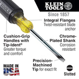 Klein Tools 85074 Screwdriver Set 6-Piece Includes 3 All-Purpose Flathead, 3 Phillips, Made in USA, Cushion Grip Comfort, Precision Machined Screwdrivers
