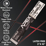 Shield Apex Four Way Stretch Kinesiology Pre-Cut Strips | 10 Strips of Kinesiology Tape for Muscle Support, Pain Relief, Compression, and Injury Prevention, Made in USA (White on Black)