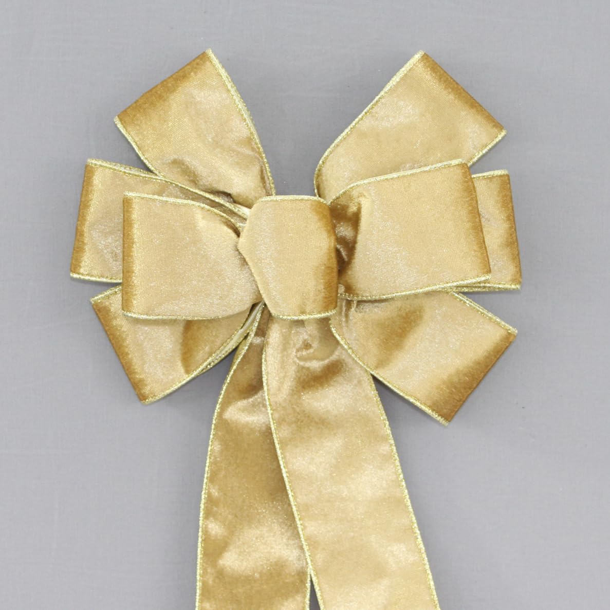 Ivory Brushed Velvet Gold Lame Backed Wire Edge Christmas Bow - Handcrafted in USA (8 inch bow)