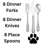 Liberty Tabletop Oliver Puppy 40 Piece Flatware Set Service for 8 Dog Themed Stainless Steel Silverware Made in the USA (40)