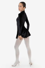 Los Angeles Apparel Velvet Long Sleeve Mockneck Skirted Leotard