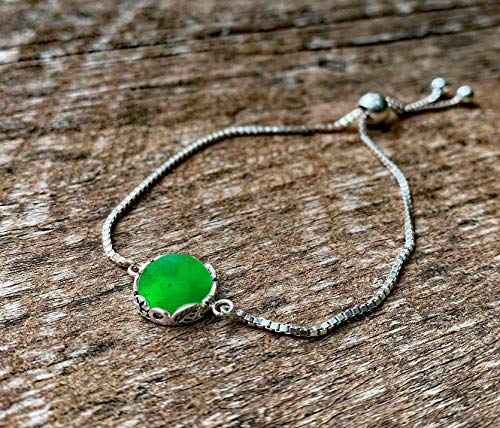 Bottled Up Designs Handmade Vintage Botanical Series Adjustable Slider Bracelet, Recycled Glass, Sterling Silver, Eco Friendly, Made in USA, Birthday Gifts, Mothers Day, Women (Mason Jar (Aqua))