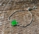 Bottled Up Designs Handmade Vintage Botanical Series Adjustable Slider Bracelet, Recycled Glass, Sterling Silver, Eco Friendly, Made in USA, Birthday Gifts, Mothers Day, Women (Mason Jar (Aqua))