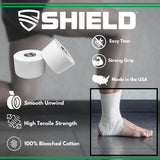 SHIELD | 3-Pack White Athletic Tape – 1.5 Inches x 15 Yards - Made in USA, Easy Tear, Rigid, Very Strong. First aid, Injury- Athletic, Medical,Therapy Trainers
