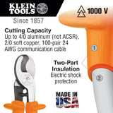 Klein Tools 63050 Cable Cutter, Made in USA, Heavy Duty Cutter for Aluminum, Copper, and Communications Cable