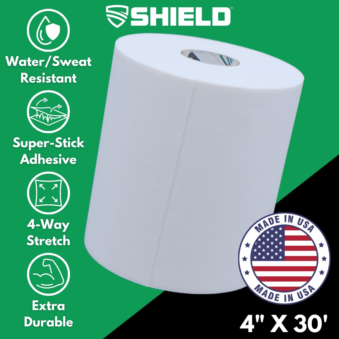 SHIELD Turf Tape Pro Black and White Bundle | Made in USA, 4 Way Stretch, Medical Grade, Waterproof, Football Tape 4 in x 30 ft