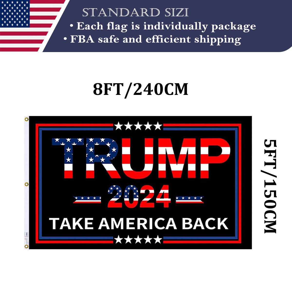 Double Sided Red Trump 2024 Flag 3x5 Made in USA Outdoor Heavy Duty 3 Ply Polyester Trump Take America Back Flag with White Starting Tape and 2 Brass Grommets