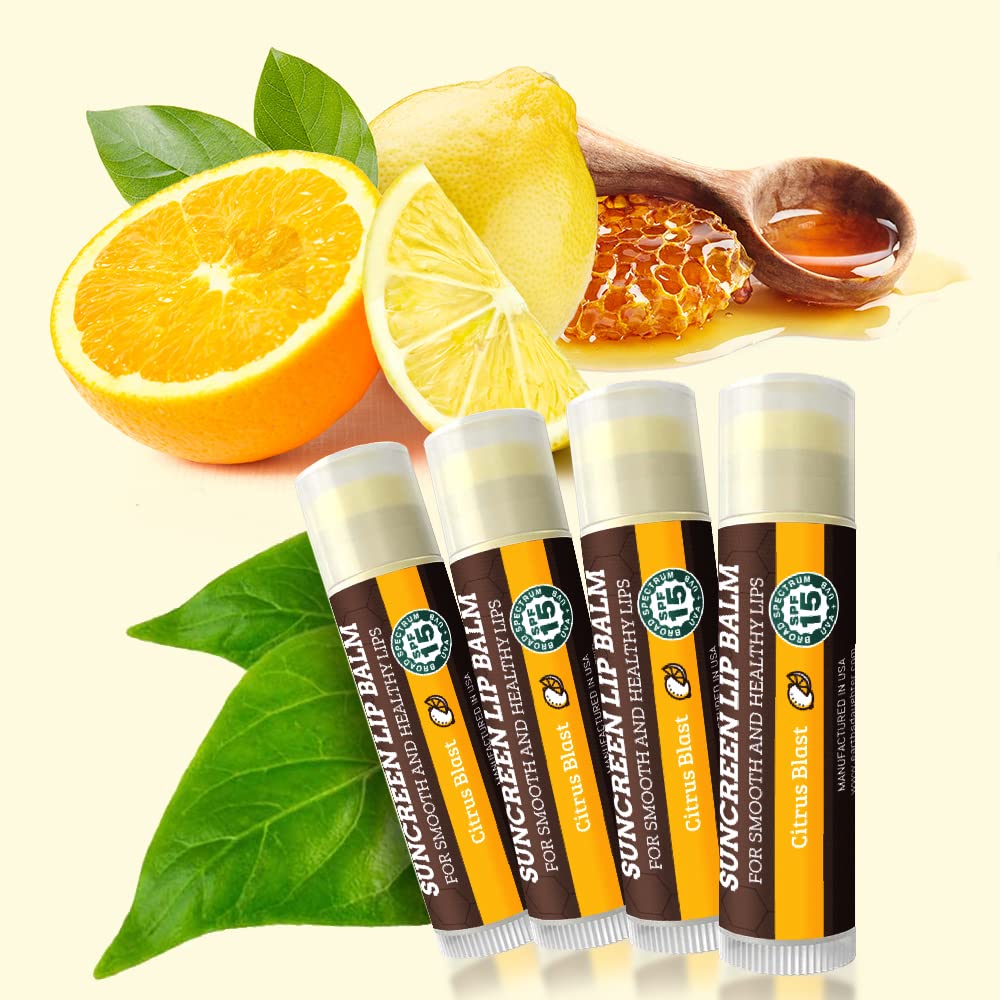 USDA Organic Lip Balm 6-Pack by Earth's Daughter Stocking Stuffers - Fruit Flavors, Beeswax, Coconut Oil, Vitamin E - Best Lip Repair Chapstick for Dry Cracked Lips - Moisturizing Lip Care