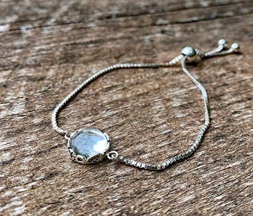 Bottled Up Designs Handmade Vintage Botanical Series Adjustable Slider Bracelet, Recycled Glass, Sterling Silver, Eco Friendly, Made in USA, Birthday Gifts, Mothers Day, Women (Mason Jar (Aqua))