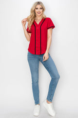 YURO-K Women's Solid Colors Baseball Jersey with Piping/Made in Los Angeles