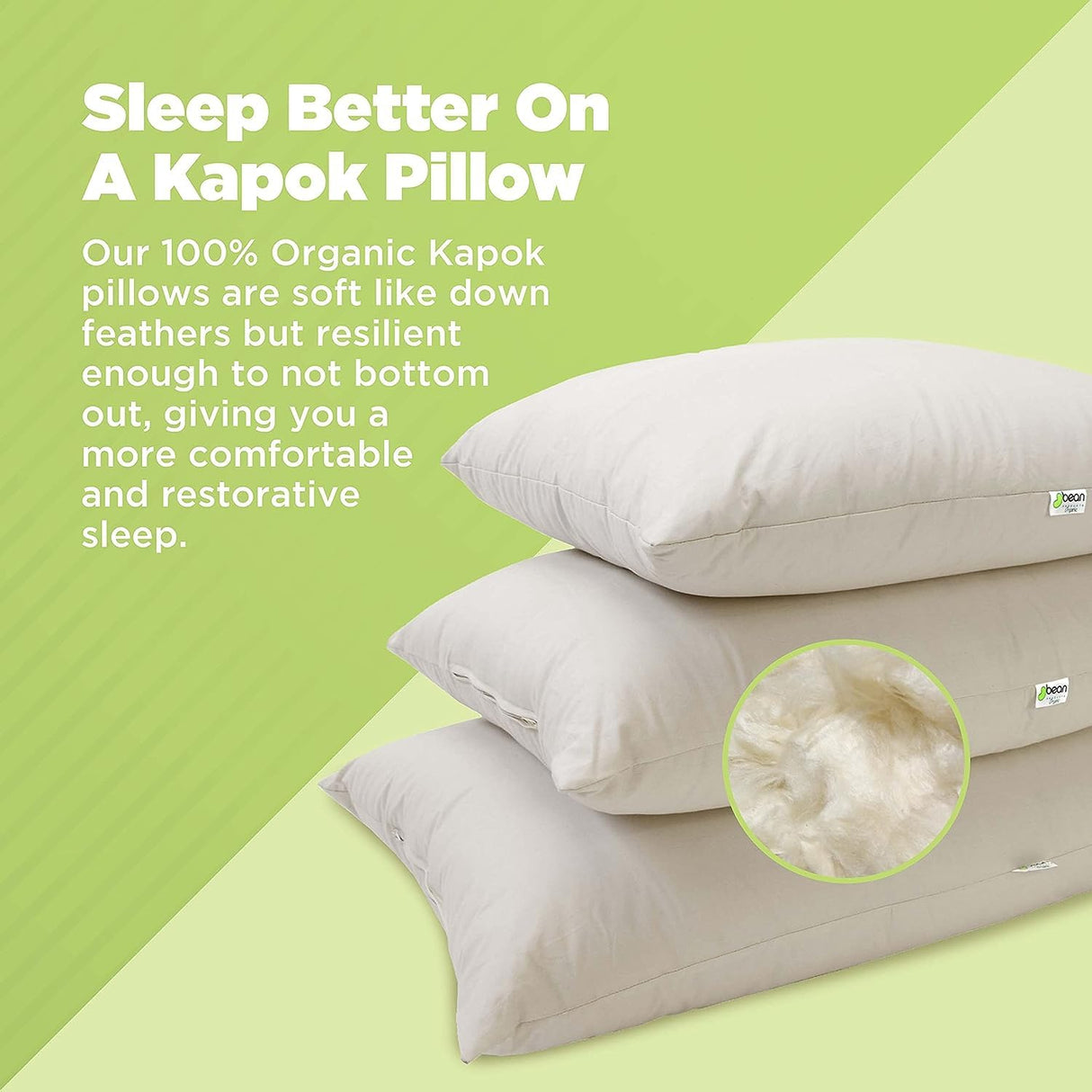 Kapok Standard Bed Pillow - 20" x 26" - Organic Cotton, Vegan, Premium Quality - Made in USA - Neck Bed Body Floor Cushion Insert Couch Throw Bolster - Organic Eco Friendly Fabric and Fill