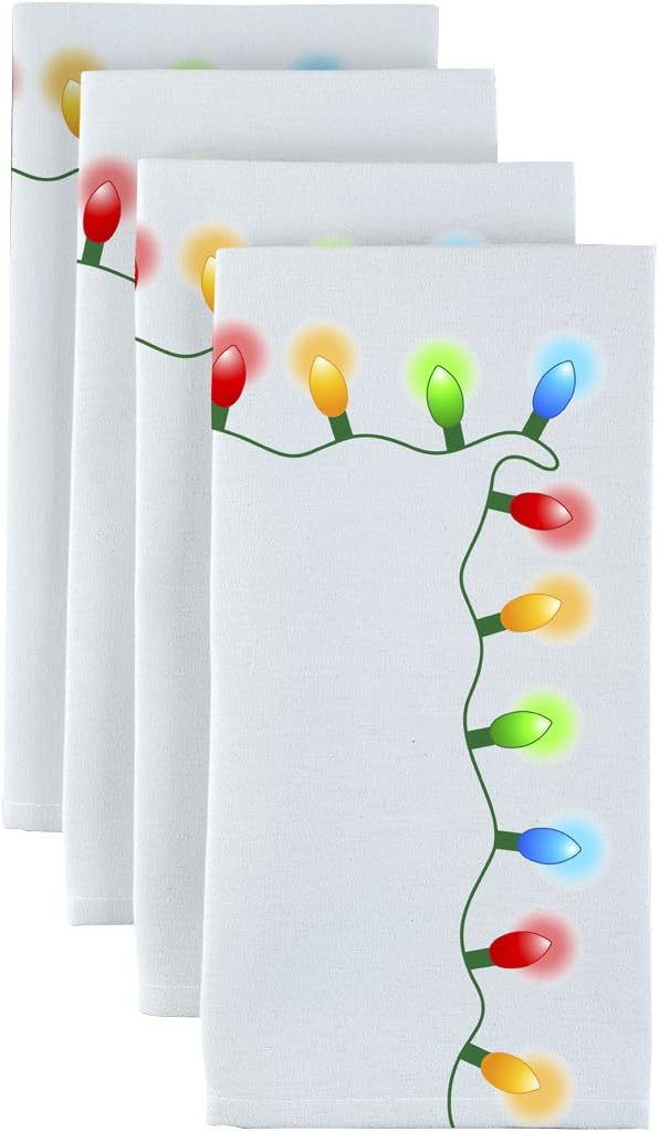 Fabric Textile Products Christmas Lights Border Napkins 18"x18" - 1 Dozen