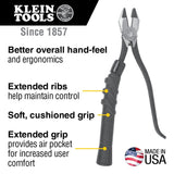 Klein Tools D213-9ST High-Leverage Ironworker's Pliers, Made in USA, Twist and Cut Soft Annealed Tie Wire, Hook Bend Handle, Spring Loaded, Heavy-Duty Jaws