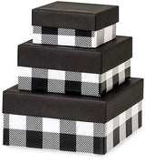 Made in USA Recycled Paper Kraft Boxes – 3.25”, 4.25” & 5.25” – Nested Squared Boxes with Lids (Small Set of 3 - Christmas Plaid)