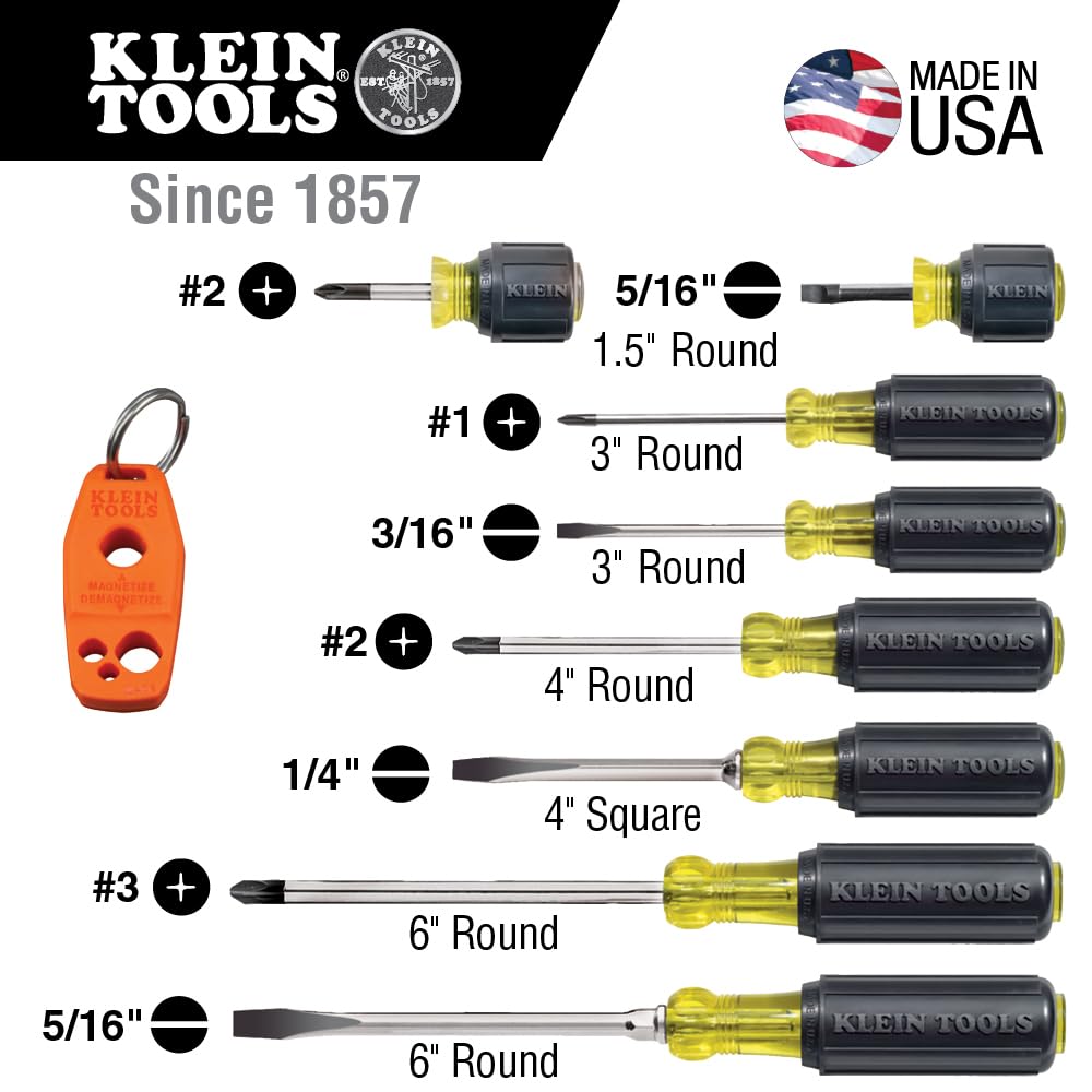 Klein Tools 85445 Screwdriver Set, Made in USA, Slotted, Phillips and Square Tip Drivers, Non-Slip Cushion Grip, 5-Piece