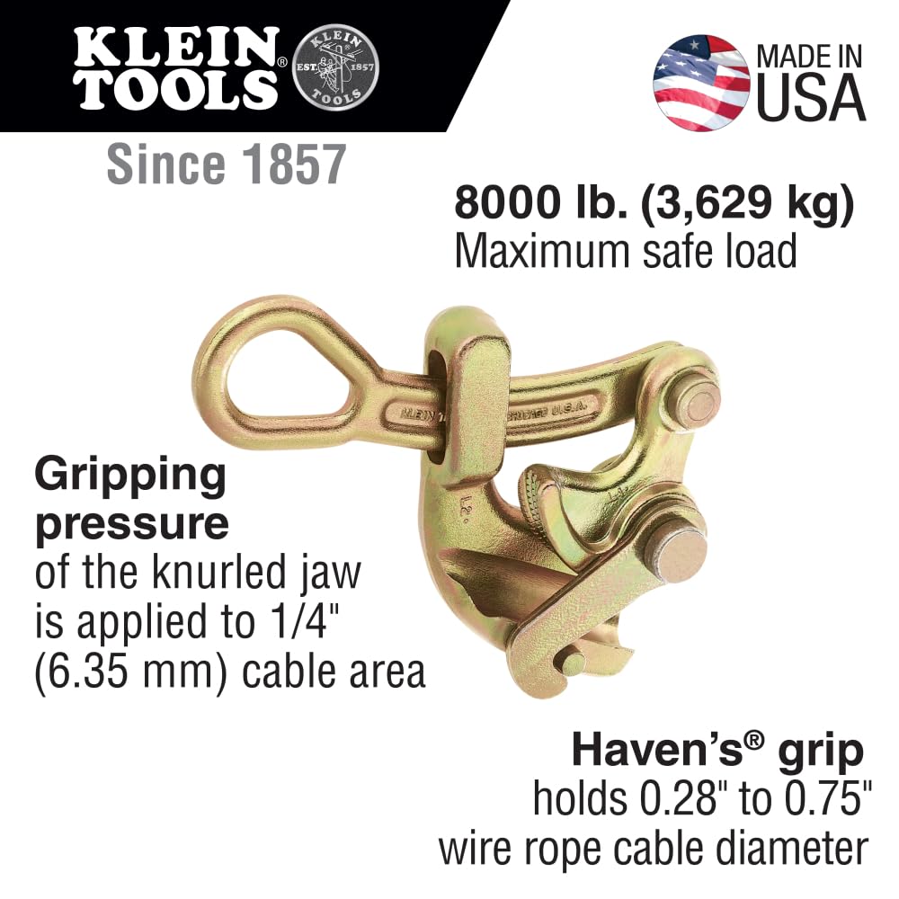 Klein Tools 162520-1 Haven's Grip for Wire Rope, Made in USA, Drop-Forged, Heat-Treated Steel For Durability, 1-Inch