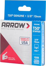 Arrow 506 Heavy Duty T50 3/8-Inch Leg Length, 3/8-Inch Crown, Staples for Upholstery, Construction, Furniture, Crafts, 1250-Pack, Made in the USA