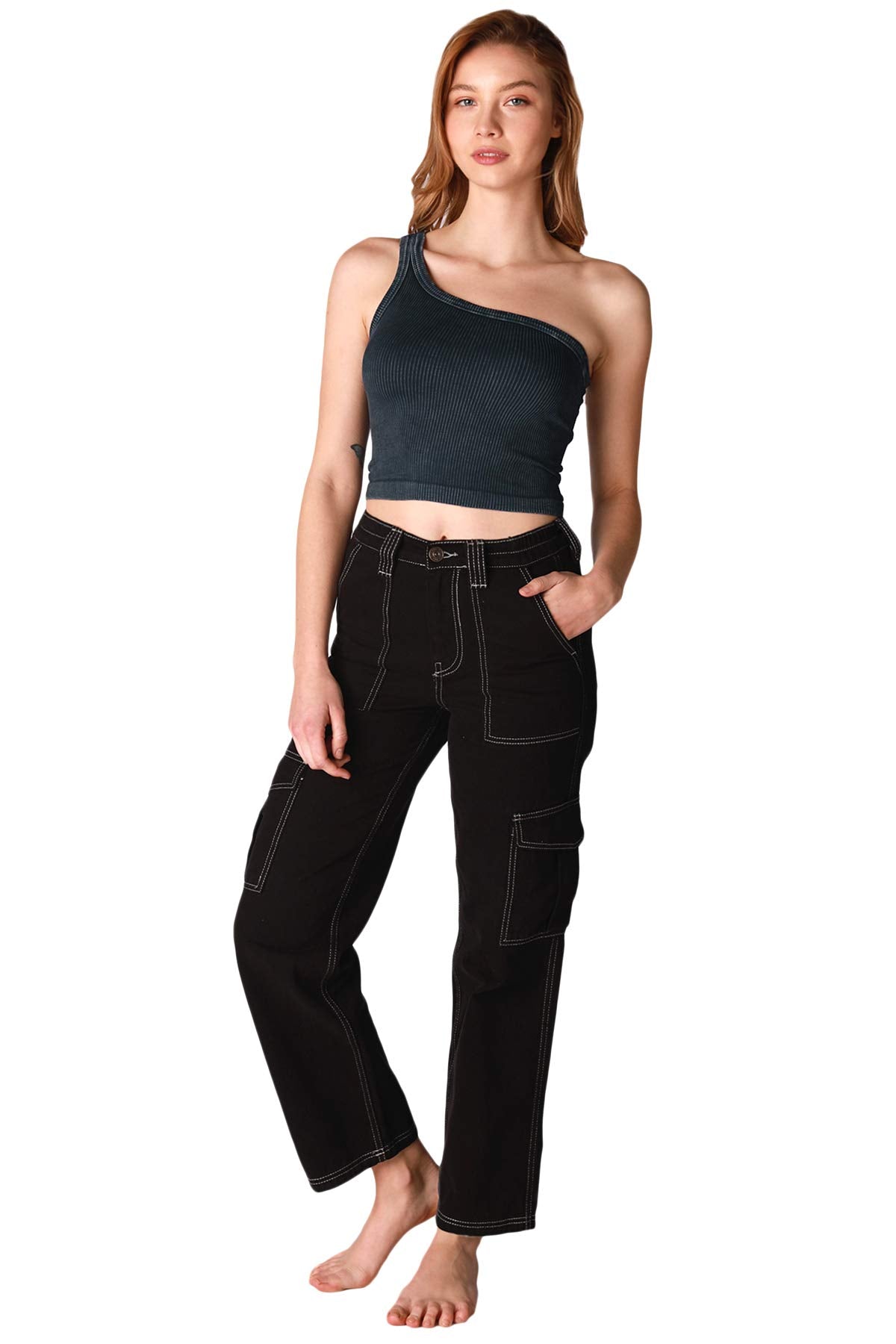 NIKIBIKI Women Seamless Vintage One Shoulder Crop Top, One Size