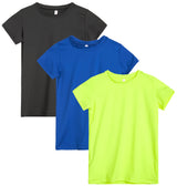 Sweet Hearts Girls 3 Pack Short Sleeve Dry-Fit Crew Neck Active Athletic Performance T-Shirt: Made in USA for Girls (7-16)