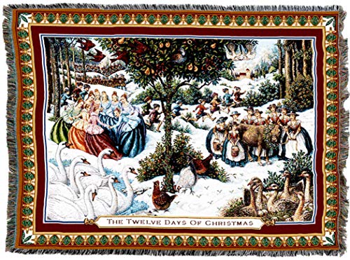 Pure Country Weavers Twelve Days of Christmas Blanket by Lynn Bywaters - Gift Tapestry Throw Woven from Cotton - Made in The USA (72x54)