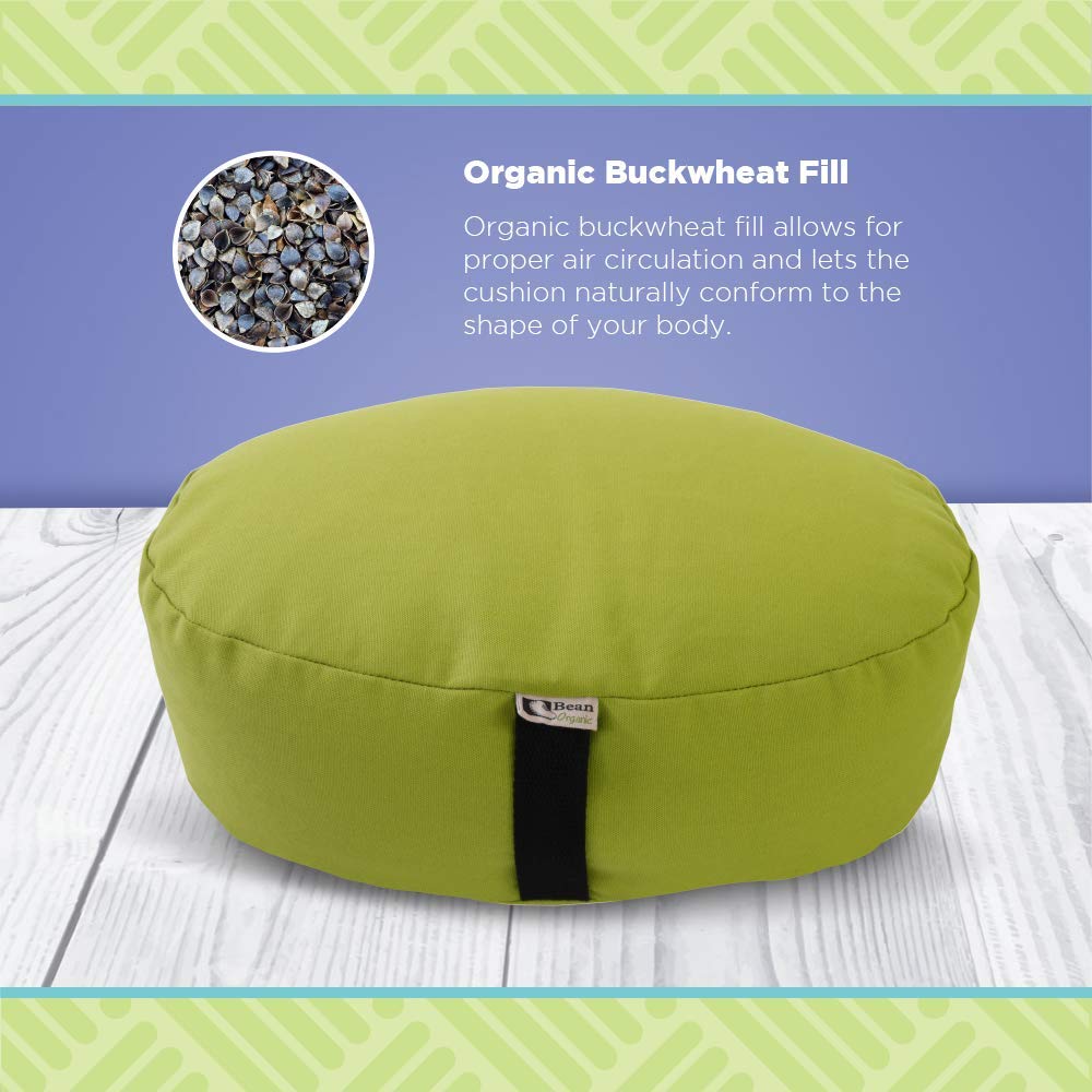 Bean's ZAFU - Meditation Floor Cushion - Round Earth Cotton Zen Yoga Pillow - Tibetan Style for Mindful Kneeling Prayer Seat - Made in USA - US Organic Buckwheat Hulls - Comfort Calm Contemplate